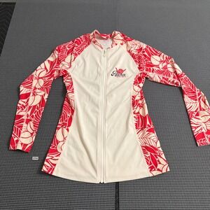 Rip Curl Aloha Surf Womens Small White Red Tropical Full Zip Rash Guard UPF 50+